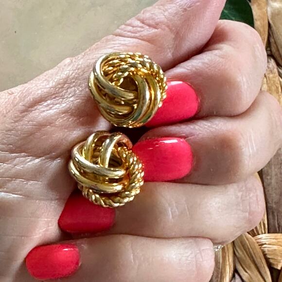 BOGO FREE FRENCG KNOT GOLD TONE STUD STATEMENT EARRINGS - Picture 1 of 5